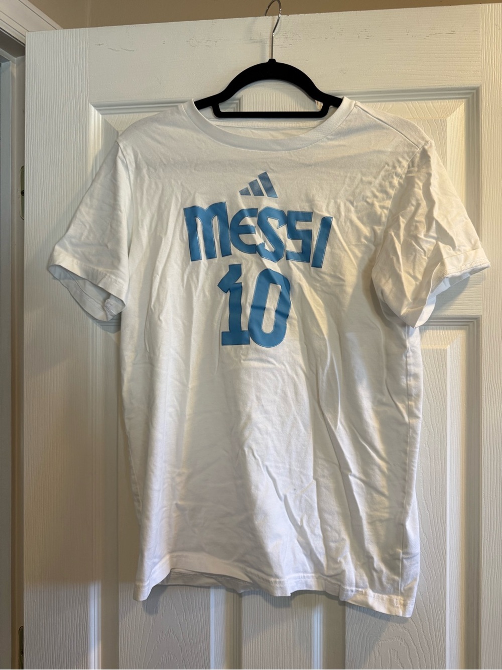 adidas White Tee with Light Blue Messi 10 Graphic